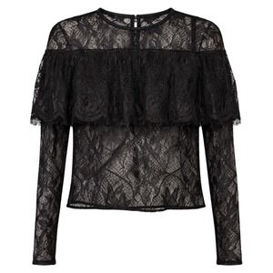 Victorian Whimsigoth Sheer Lace Ruffle Top Womens Size S Romantic Dark Academia